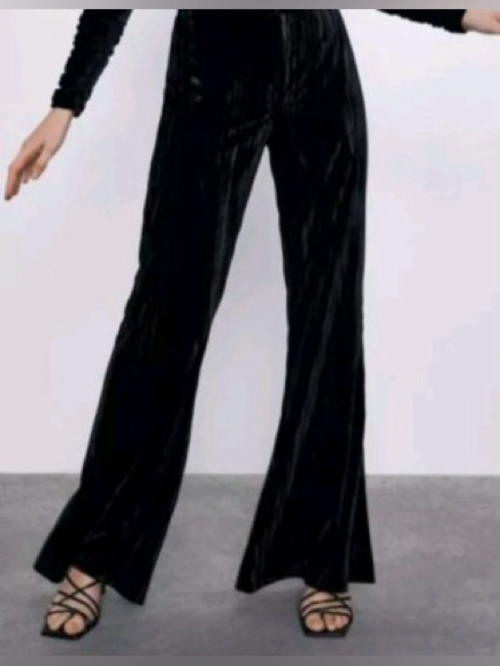 Zara Black Velvet Wide-Leg Pants